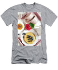 1 Pancake Breakfast Tray in Bed with Syrup and Blueberries Fruit Flat Lay Milleflore Images T-Shirt