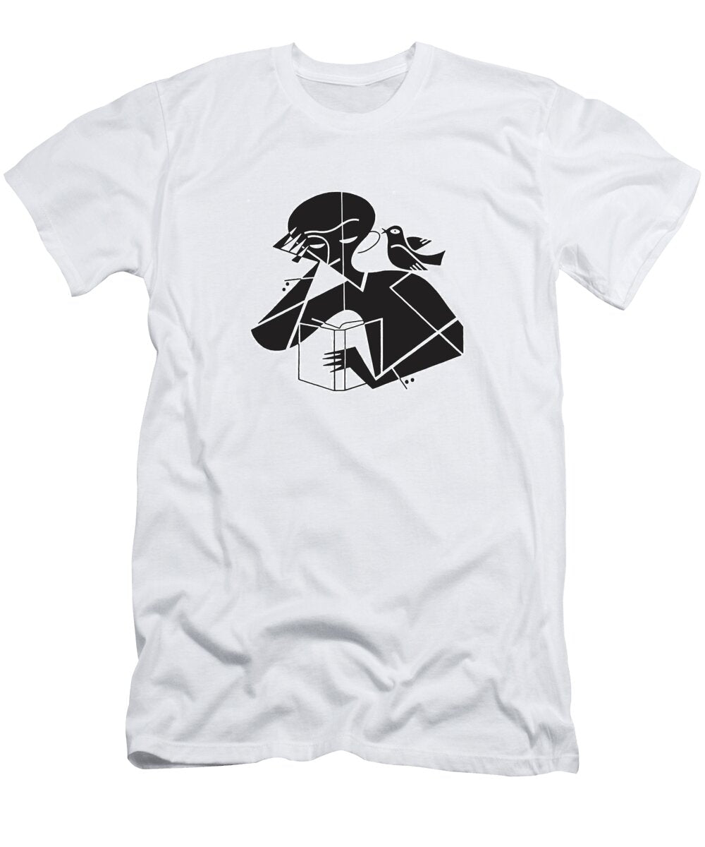 1 Person Reading with Bird on Shoulder Csa Images T-Shirt