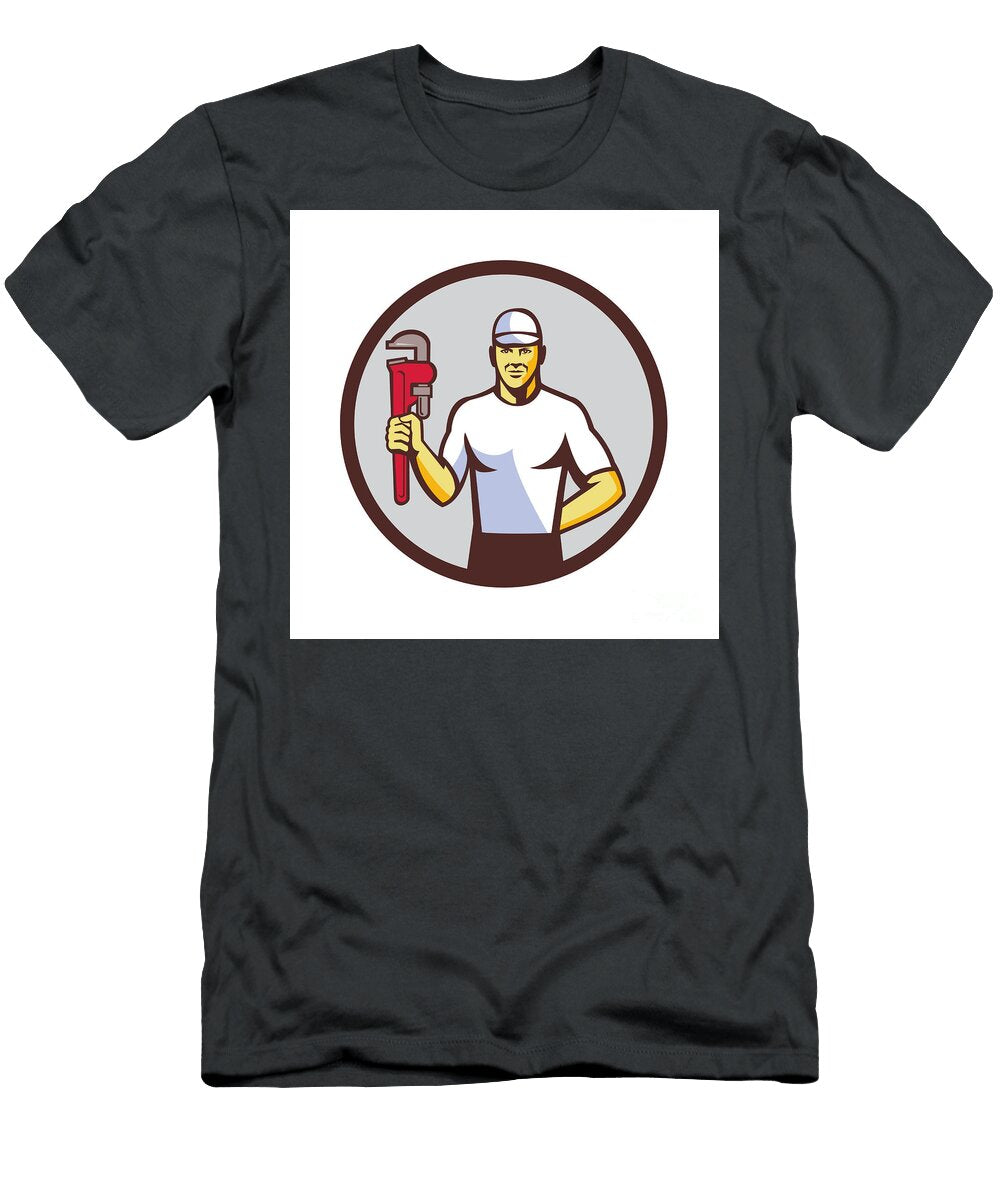 1 Plumber Holding Monkey Wrench Circle Retro Aloysius Patrimonio T-Shirt