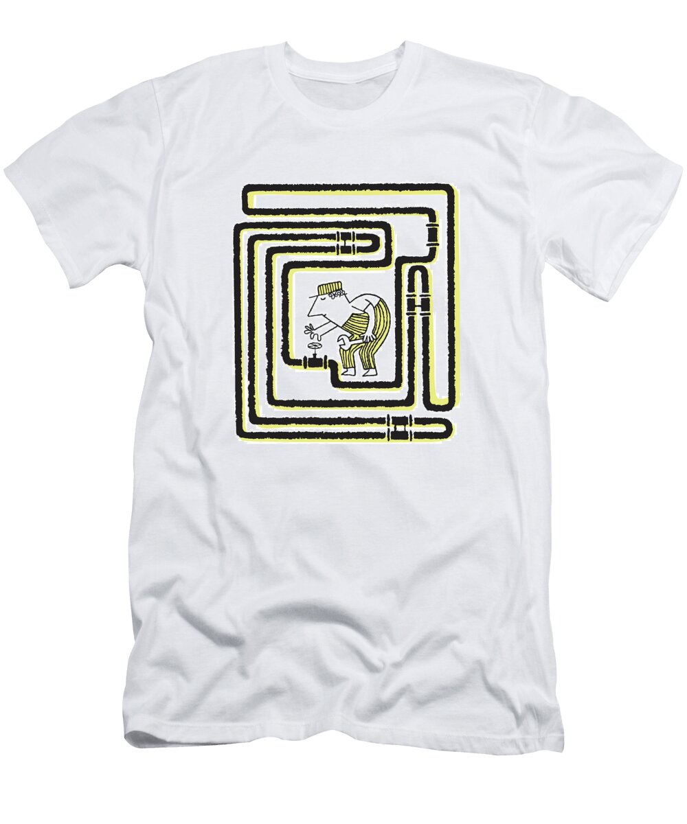1 Plumber in Maze of Pipes Csa Images T-Shirt
