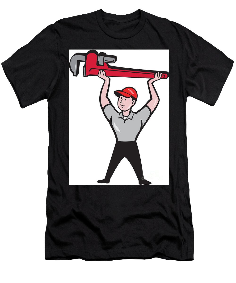 1 Plumber Lifting Monkey Wrench Cartoon Aloysius Patrimonio T-Shirt