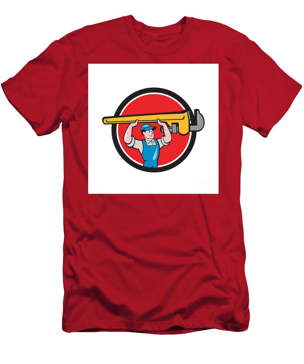 1 Plumber Lifting Monkey Wrench Circle Cartoon Aloysius Patrimonio T-Shirt
