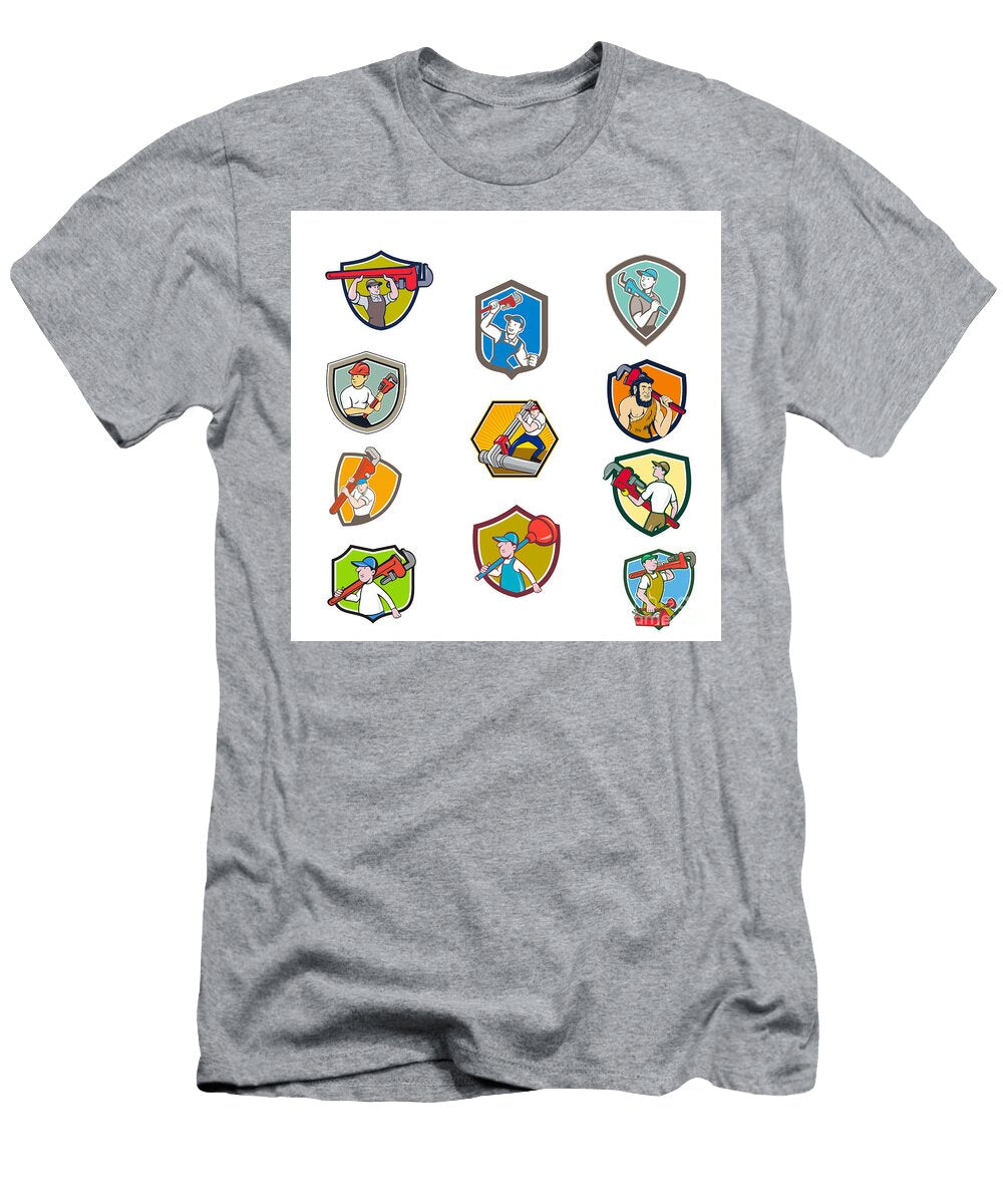 1 Plumber Mascot Crest Cartoon Set Aloysius Patrimonio T-Shirt