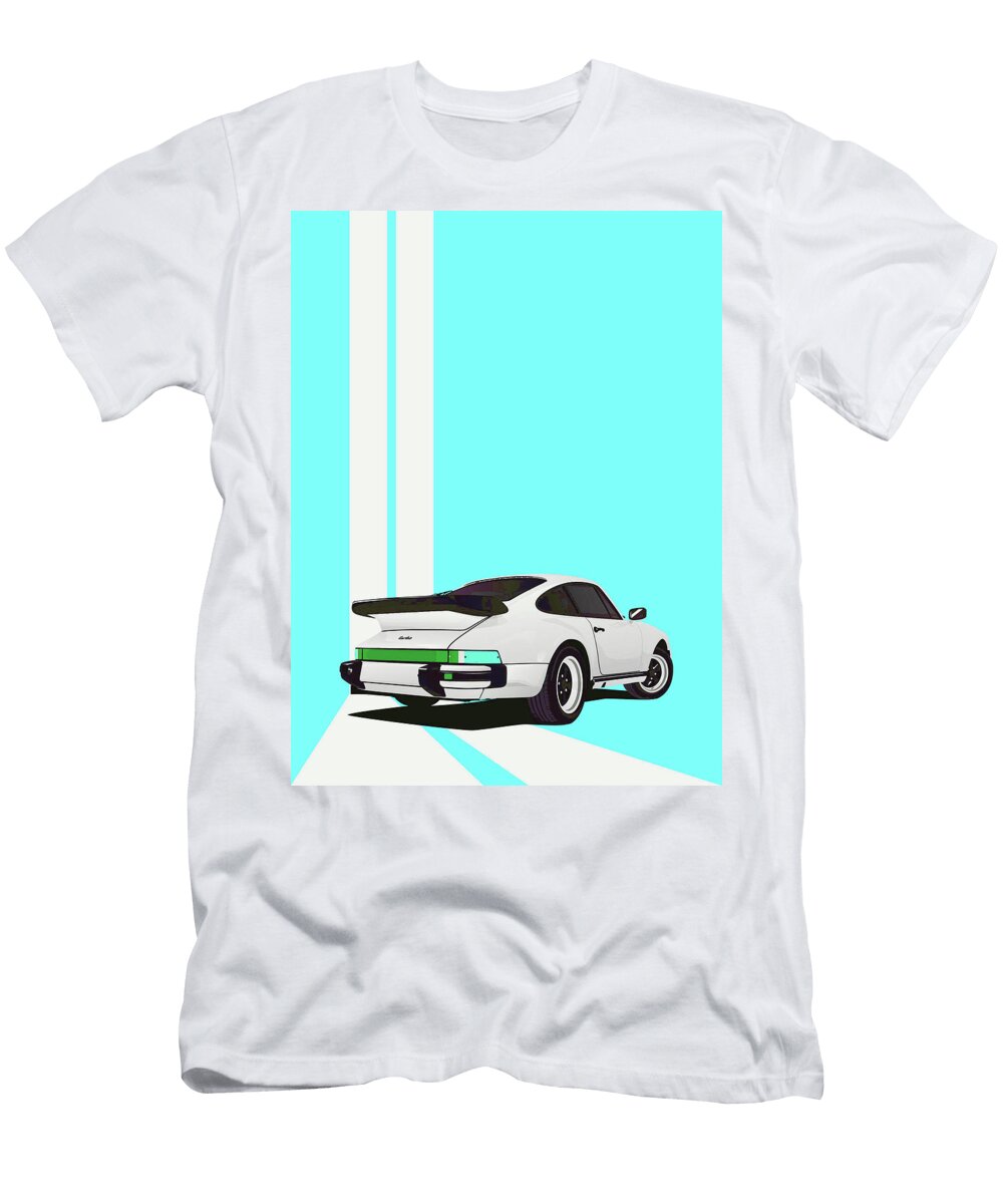 1 Porsche 911 930 Classic Poster Light Blue Cyan Background Thespeedart T-Shirt