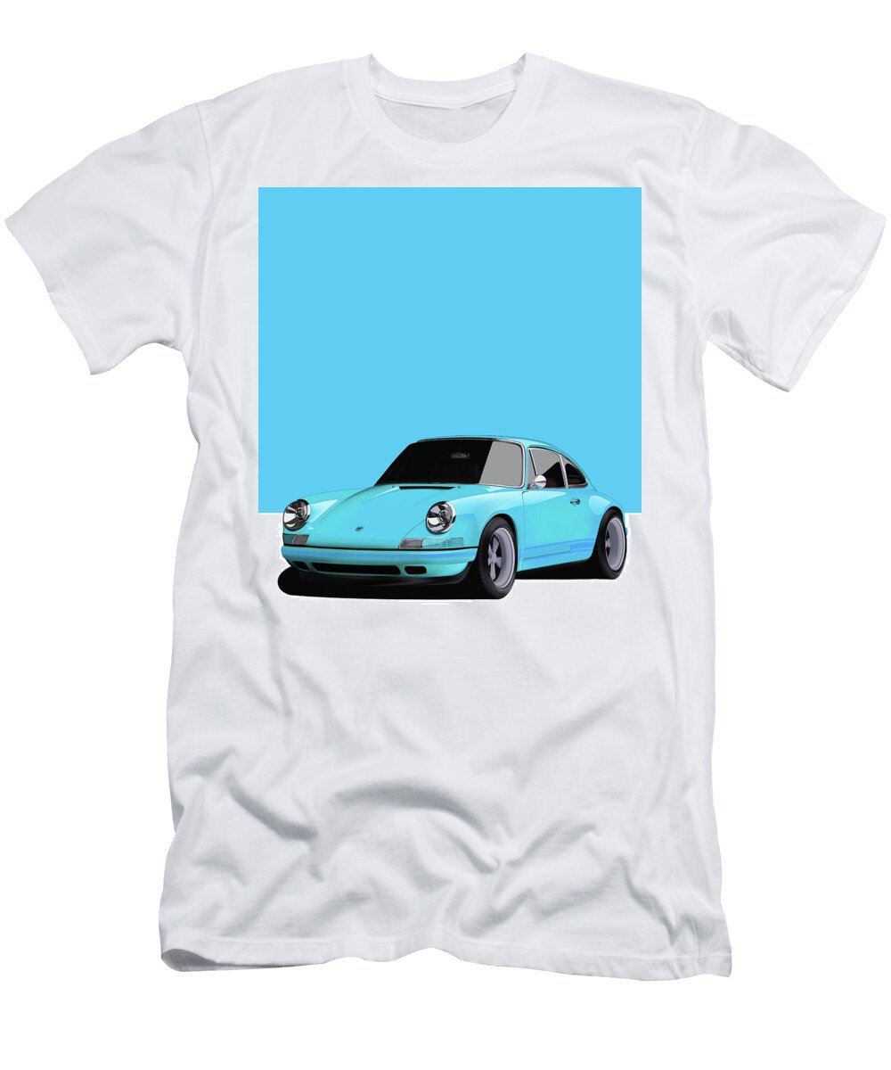1 Porsche 911 Classic Restomod Poster Light Blue Thespeedart T-Shirt