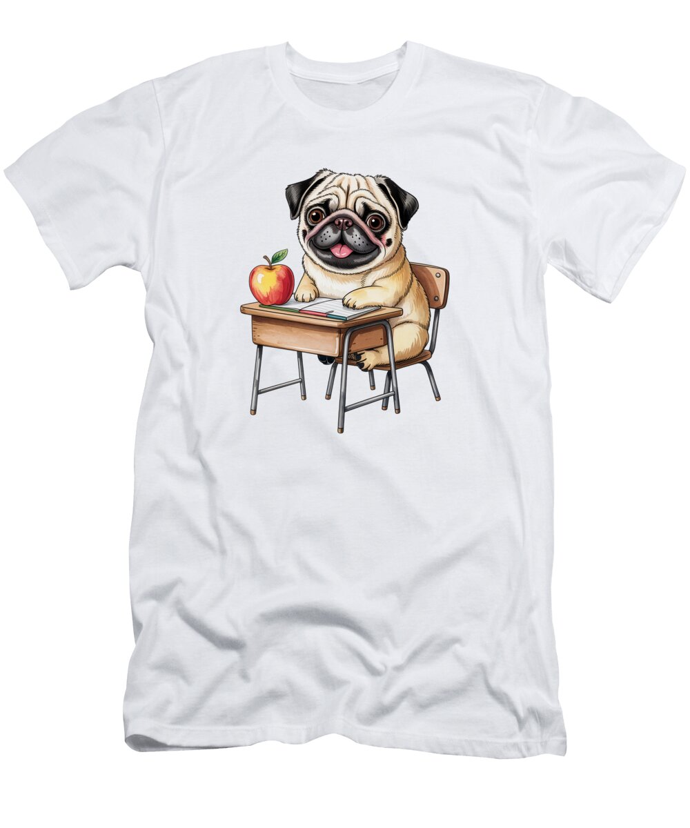 1 Pug At School Desk Joanna Redesiuk T-Shirt