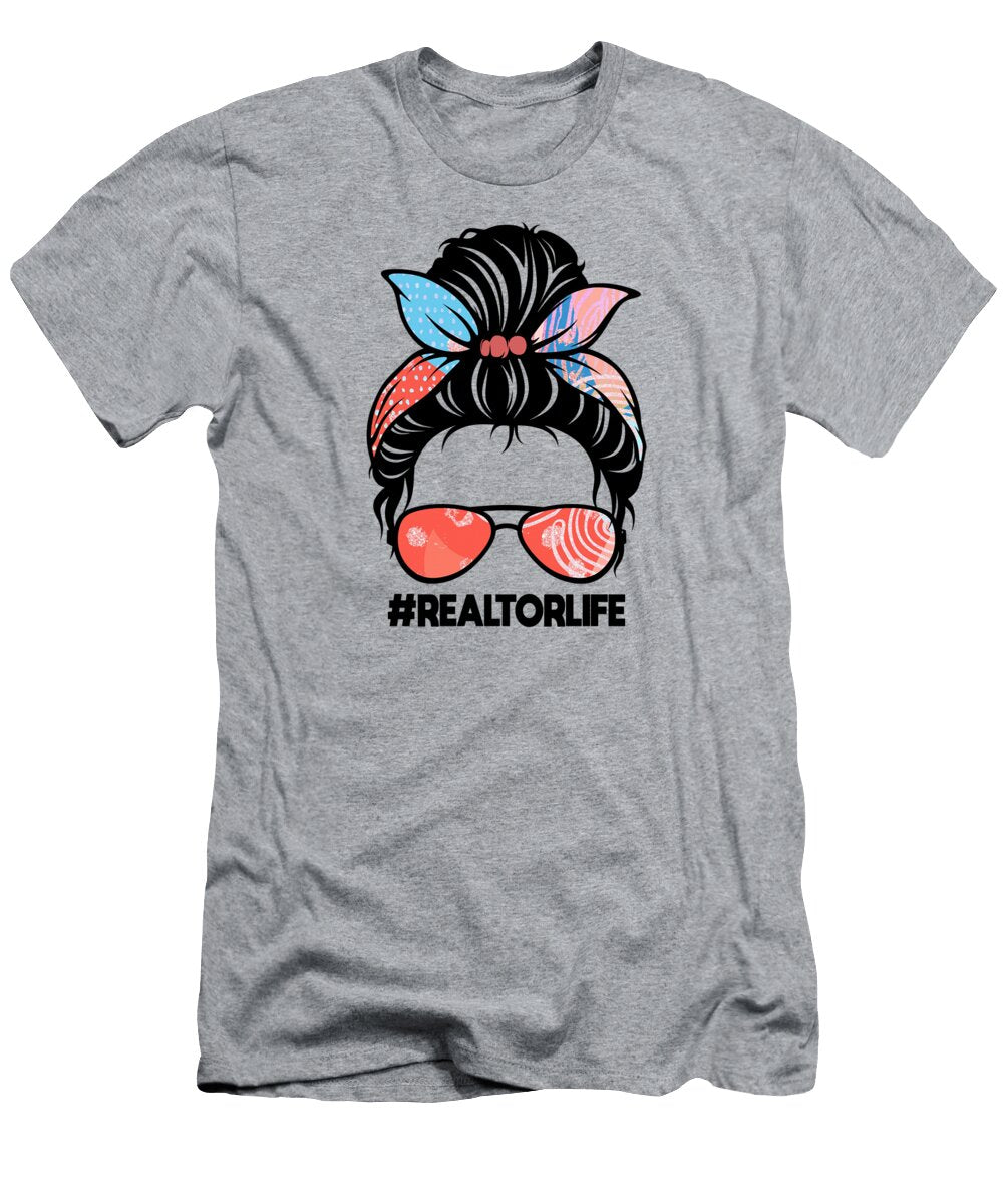 1 Realtor Mom Life Gifts Real Estate Agent Wife Girl Messy Bun Design Van Tran T-Shirt
