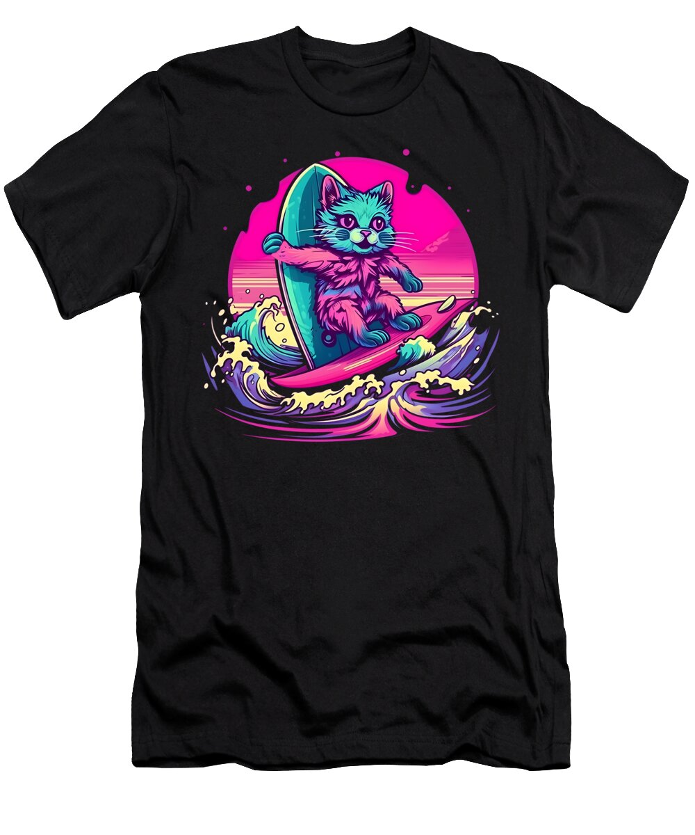 1 Retro Surfing Cat Sweet Birdie Studio T-Shirt