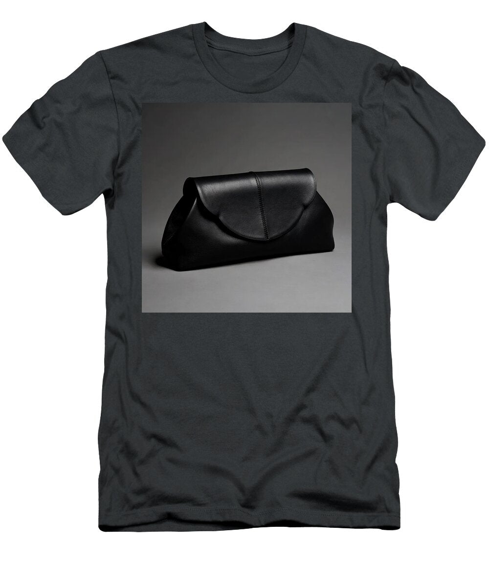 1 Sleek Black Leather Clamshell Clutch with Wing Detail Elegant Evening Handbag Talha Khan T-Shirt