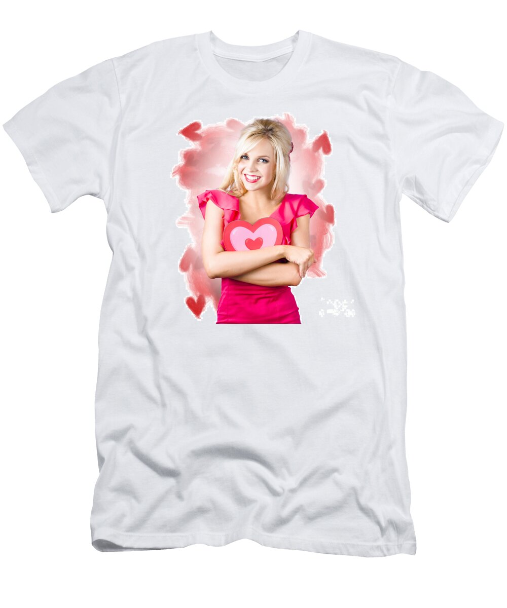 1 Smiling Romantic Blond Female Hugging Love Heart Ryan Jorgensen T-Shirt