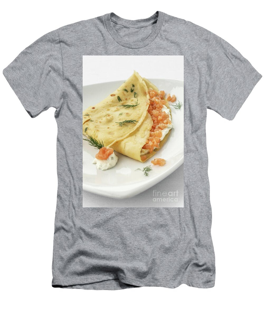 1 Smoked Salmon and Sour Cream Crepe Pancake on White Background Jm Travel Photography T-Shirt
