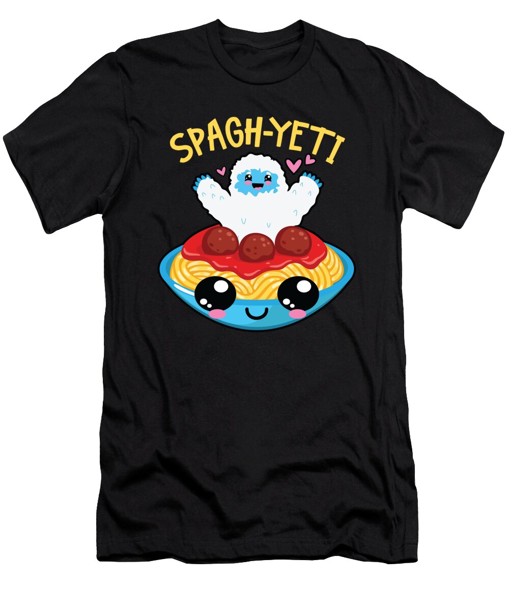 1 Spaghetti Yeti Bigfoot Eating Noodle Yeti Moon T-Shirt