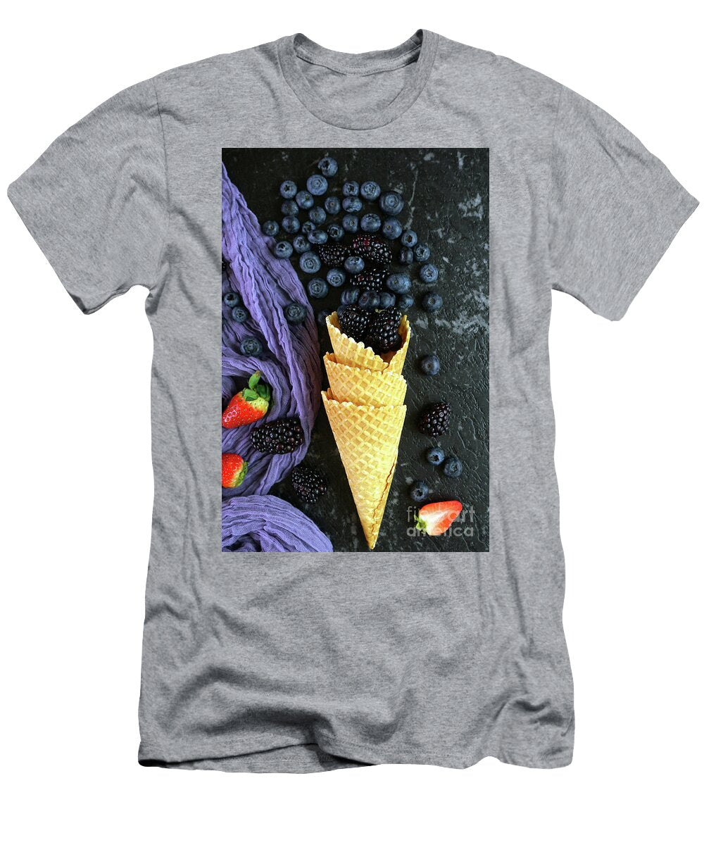1 Summer Blueberries and Blackberries in Ice Cream Waffle Cone Milleflore Images T-Shirt