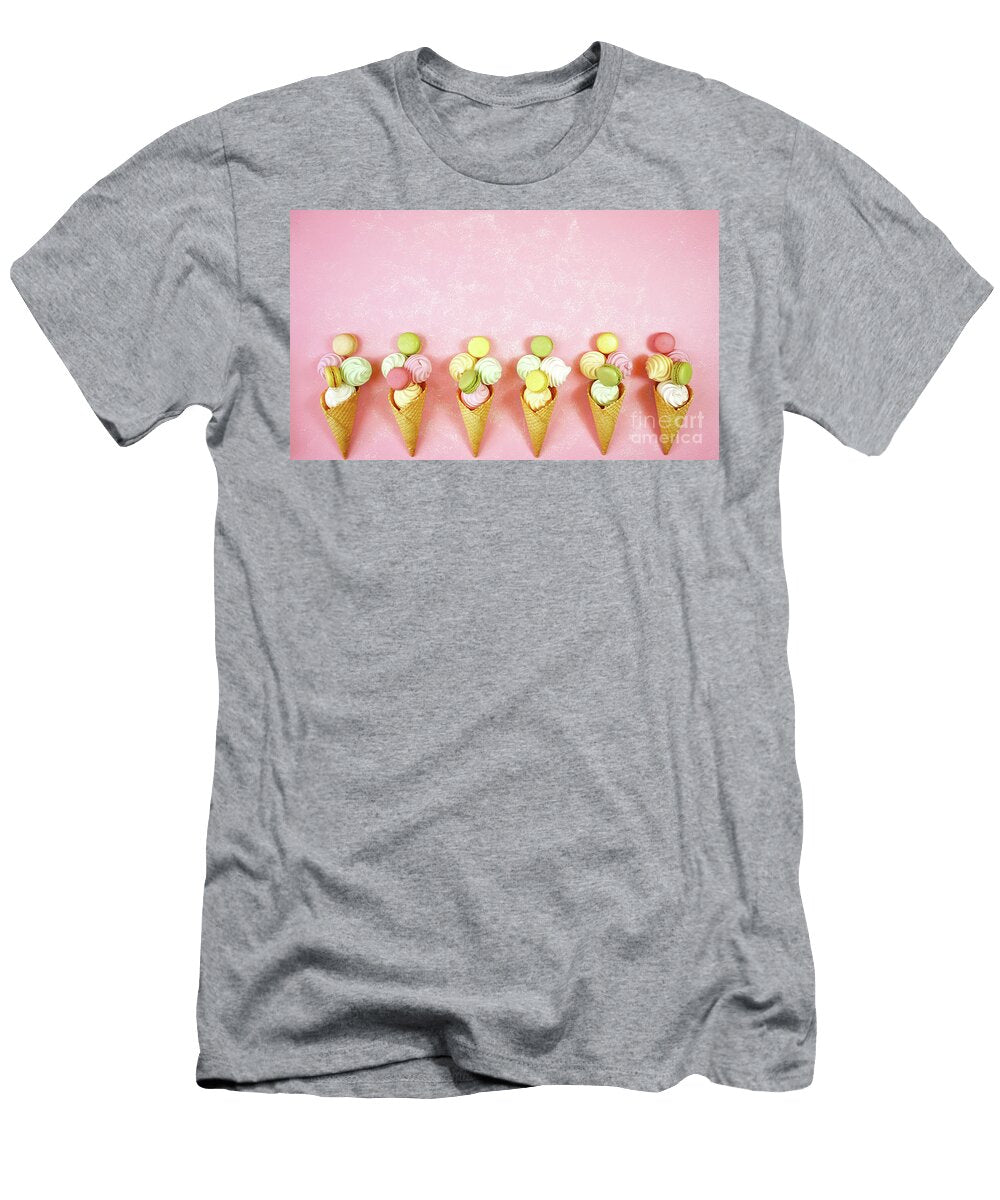 1 Summertime Decorated Border of Ice Cream Cones with Macarons and Meringues Milleflore Images T-Shirt