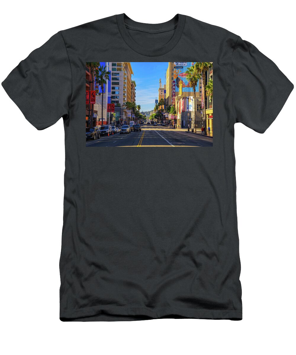1 Sunset Boulevard in Hollywood with Palm Trees and Cars Miroslav Liska T-Shirt
