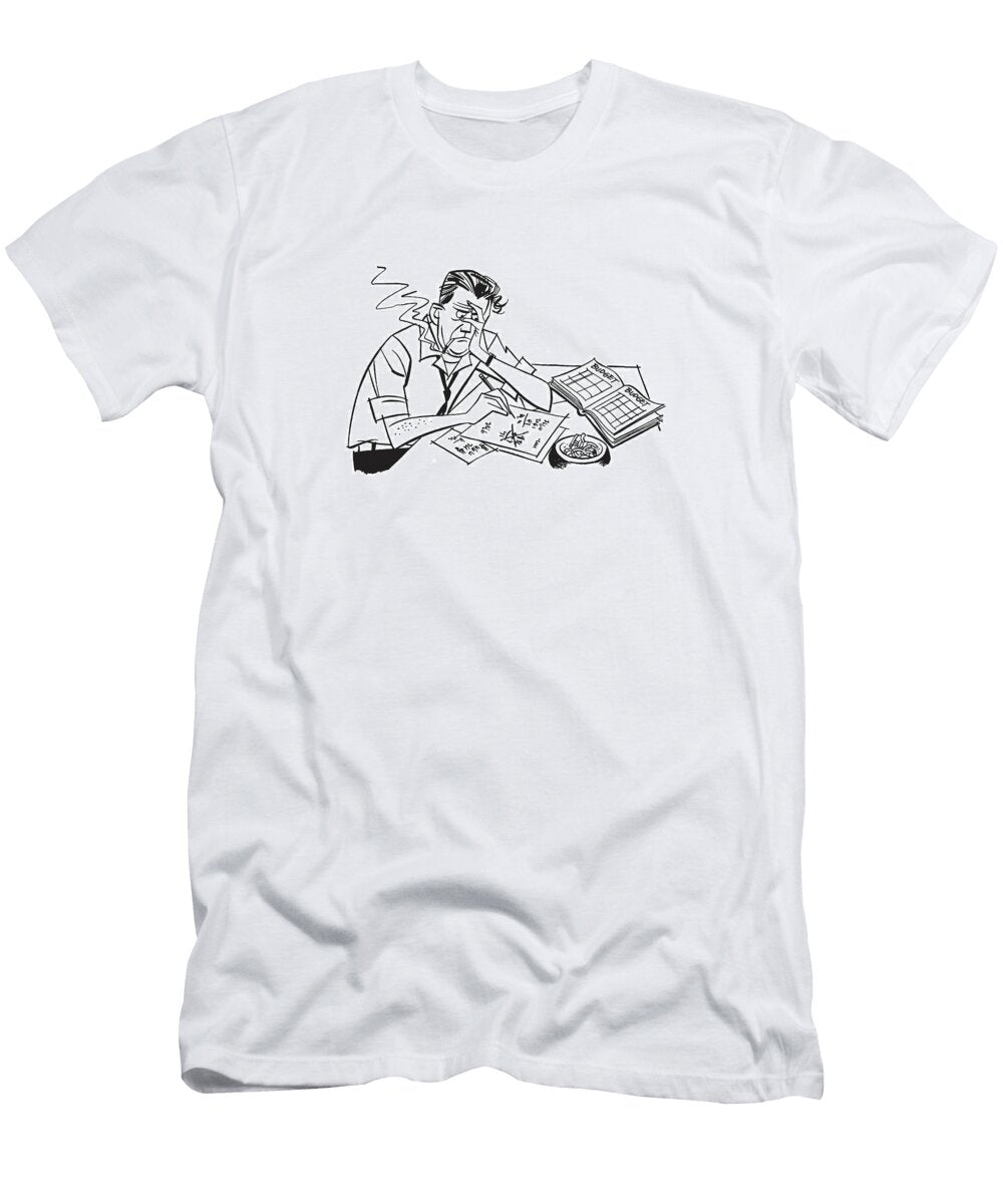 1 Tired Man Smoking Cigarette and Calculating Home Finances Csa Images T-Shirt
