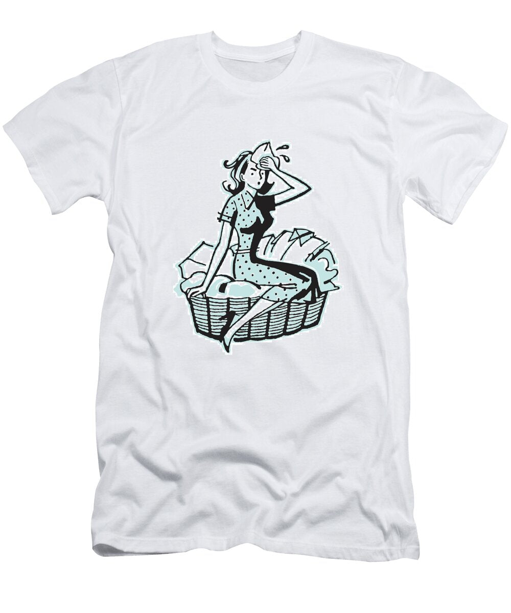 1 Tired Woman Sitting on Laundry in Basket Csa Images T-Shirt