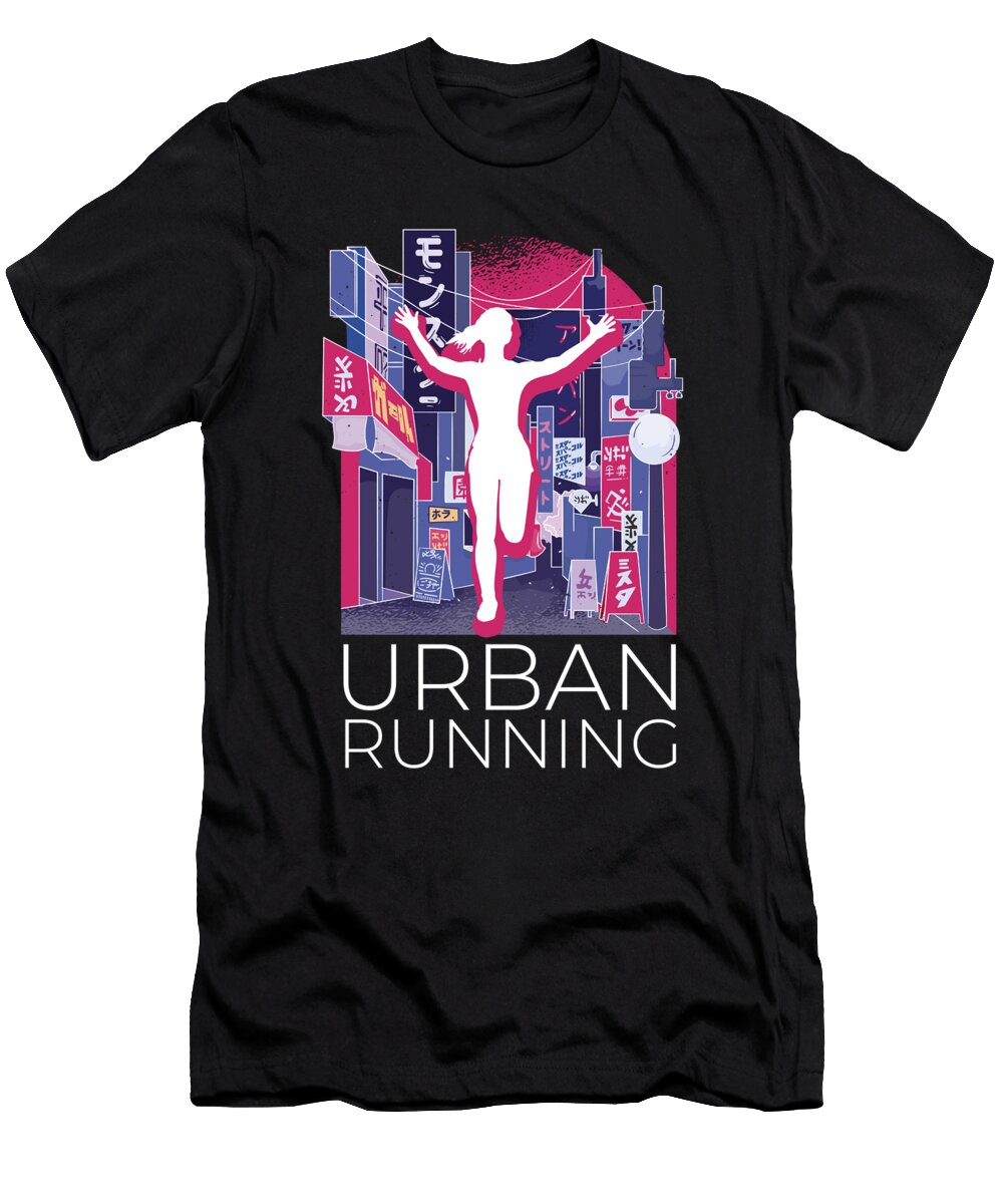 1 Vaporwave Synthwave Skyline Marathon Trail Running Greenoptix T-Shirt