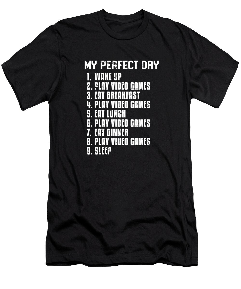 1 Video Games Gaming Gamer My Perfect Day Video Games Crazy Squirrel T-Shirt