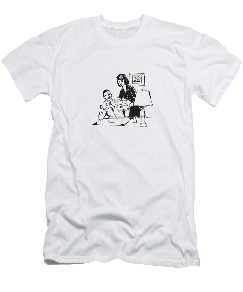 1 Woman Handing Man At Desk a Policy Csa Images T-Shirt