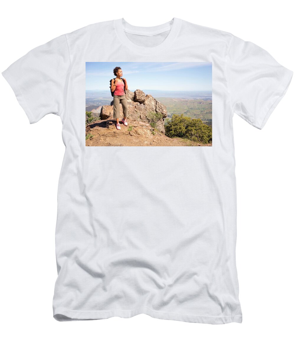 1 Woman Hiking Up Mt Dialbo Terry Schmidbauer T-Shirt