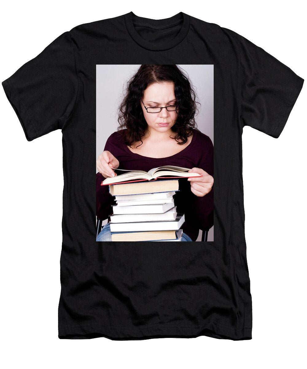 1 Woman with Stack of Books Liss Art Studio T-Shirt