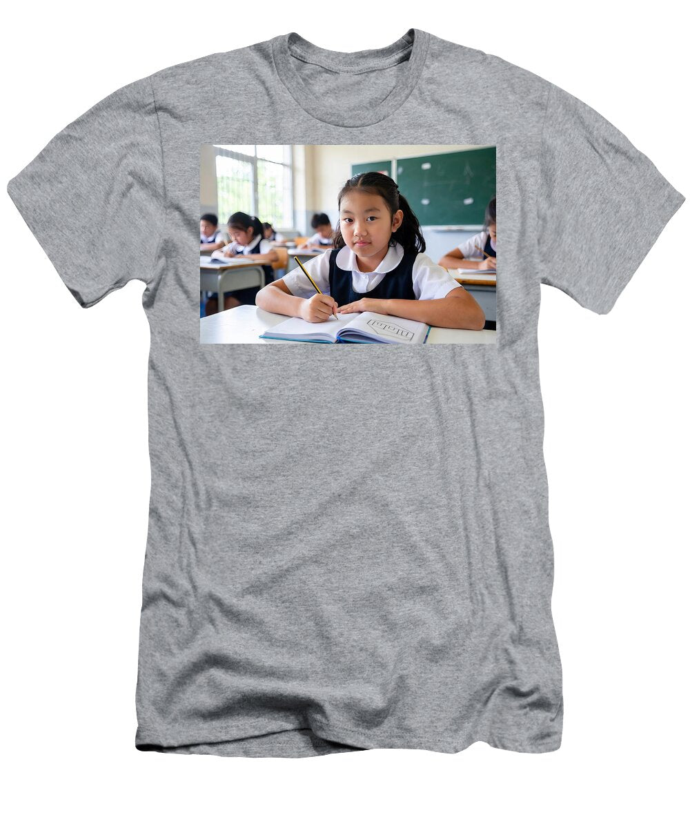 1 Young Girl Drawing in Classroom During Back to School Season Education Creativity Talha Khan T-Shirt