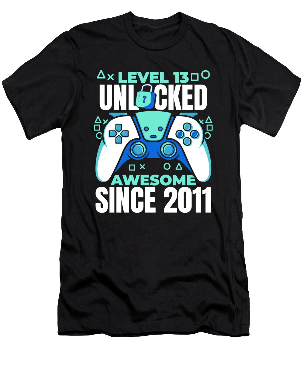 10 13 Year Old Gamer Gaming 13th Birthday Level 13 Unlocked Crazy Squirrel T-Shirt