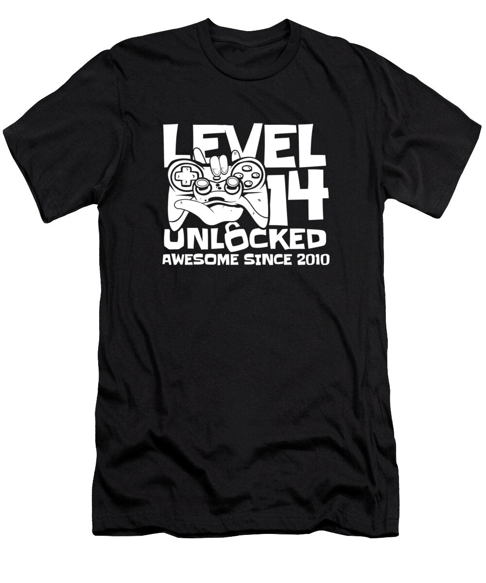 10 14 Year Old Gamer Gaming 14th Birthday Level 14 Unlocked Crazy Squirrel T-Shirt
