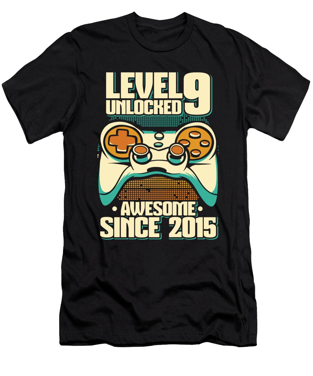 10 9 Year Old Gamer Gaming 9th Birthday Level 9 Unlocked Crazy Squirrel T-Shirt