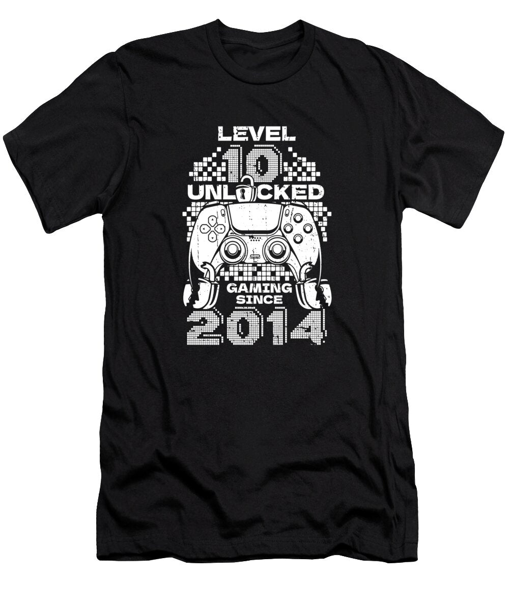 10 Gaming 10th Birthday Year Old Gamer Level 10 Unlocked Crazy Squirrel T-Shirt