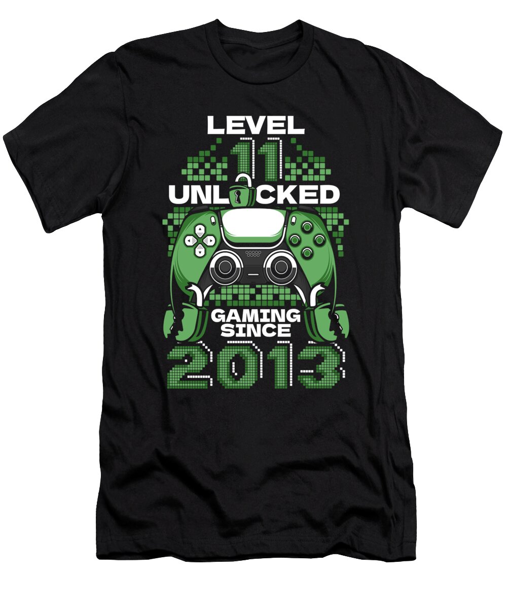 10 Gaming 11th Birthday Year Old Gamer Level 11 Unlocked Crazy Squirrel T-Shirt