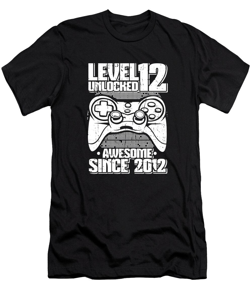 10 Gaming 12th Birthday Year Old Gamer Level 12 Unlocked Crazy Squirrel T-Shirt