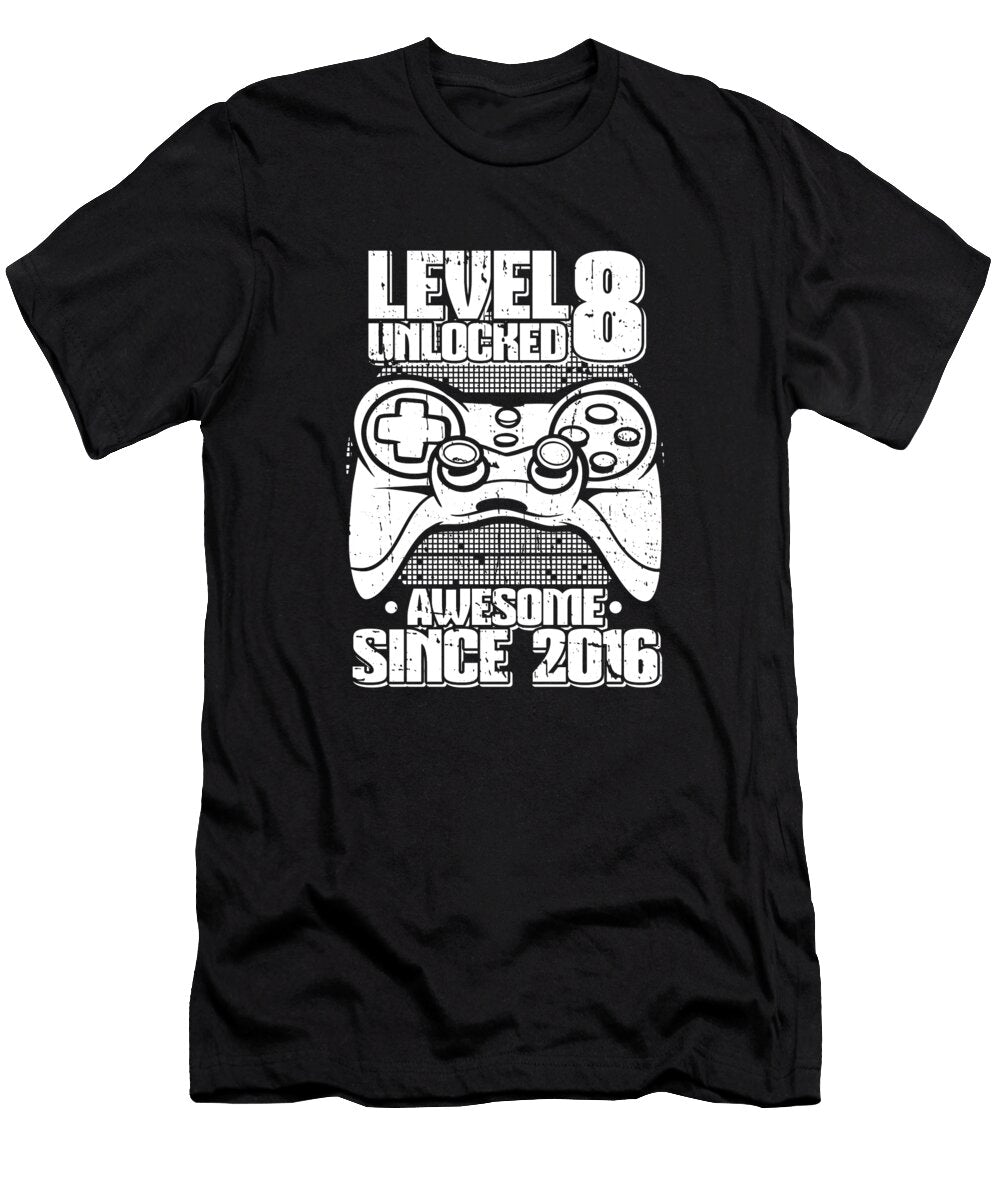 10 Gaming 8th Birthday Year Old Gamer Video Level 8 Unlocked Crazy Squirrel T-Shirt