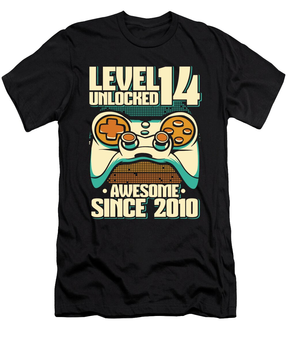 11 14 Year Old Gamer Gaming 14th Birthday Level 14 Unlocked Crazy Squirrel T-Shirt