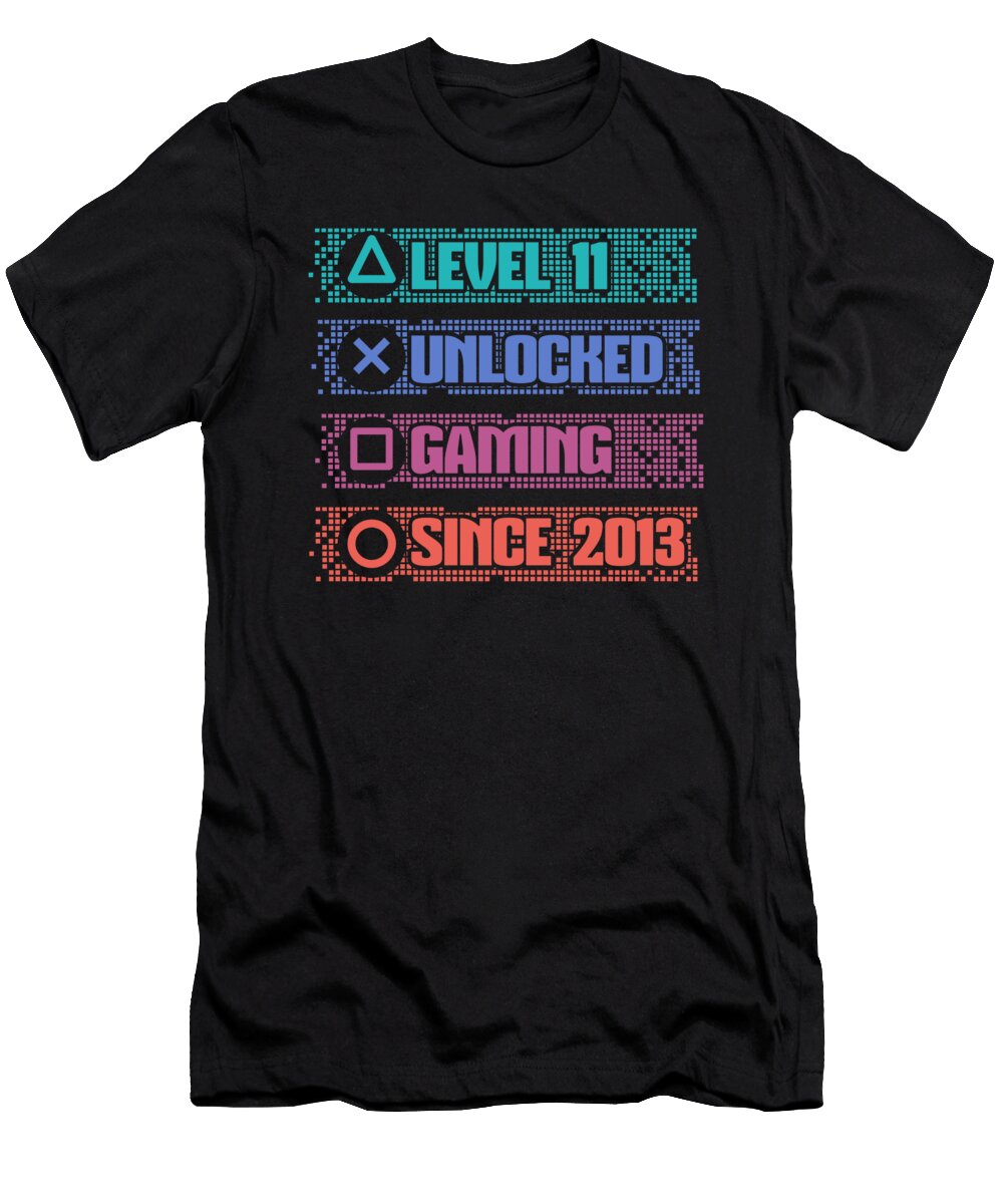 11 Gaming 11th Birthday Year Old Gamer Level 11 Unlocked Crazy Squirrel T-Shirt