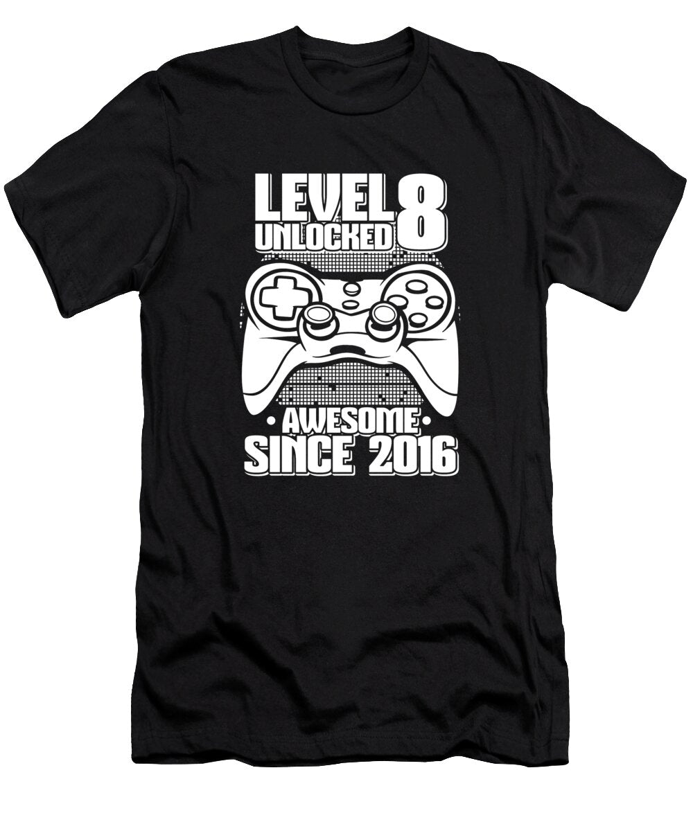 11 Gaming 8th Birthday Year Old Gamer Video Level 8 Unlocked Crazy Squirrel T-Shirt