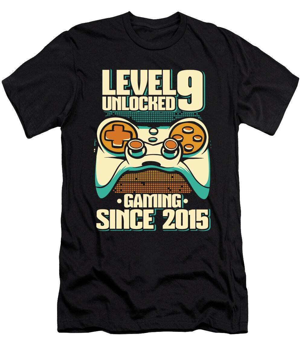 11 Gaming 9th Birthday Video Year Old Gamer Level 9 Unlocked Crazy Squirrel T-Shirt