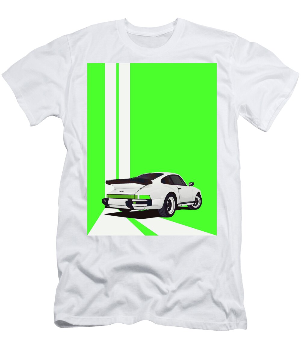11 Porsche 911 930 Classic Poster Green Background Thespeedart T-Shirt