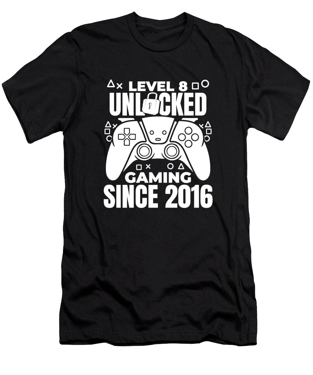 12 8 Year Old Gamer Gaming 8th Birthday Level 8 Unlocked Crazy Squirrel T-Shirt