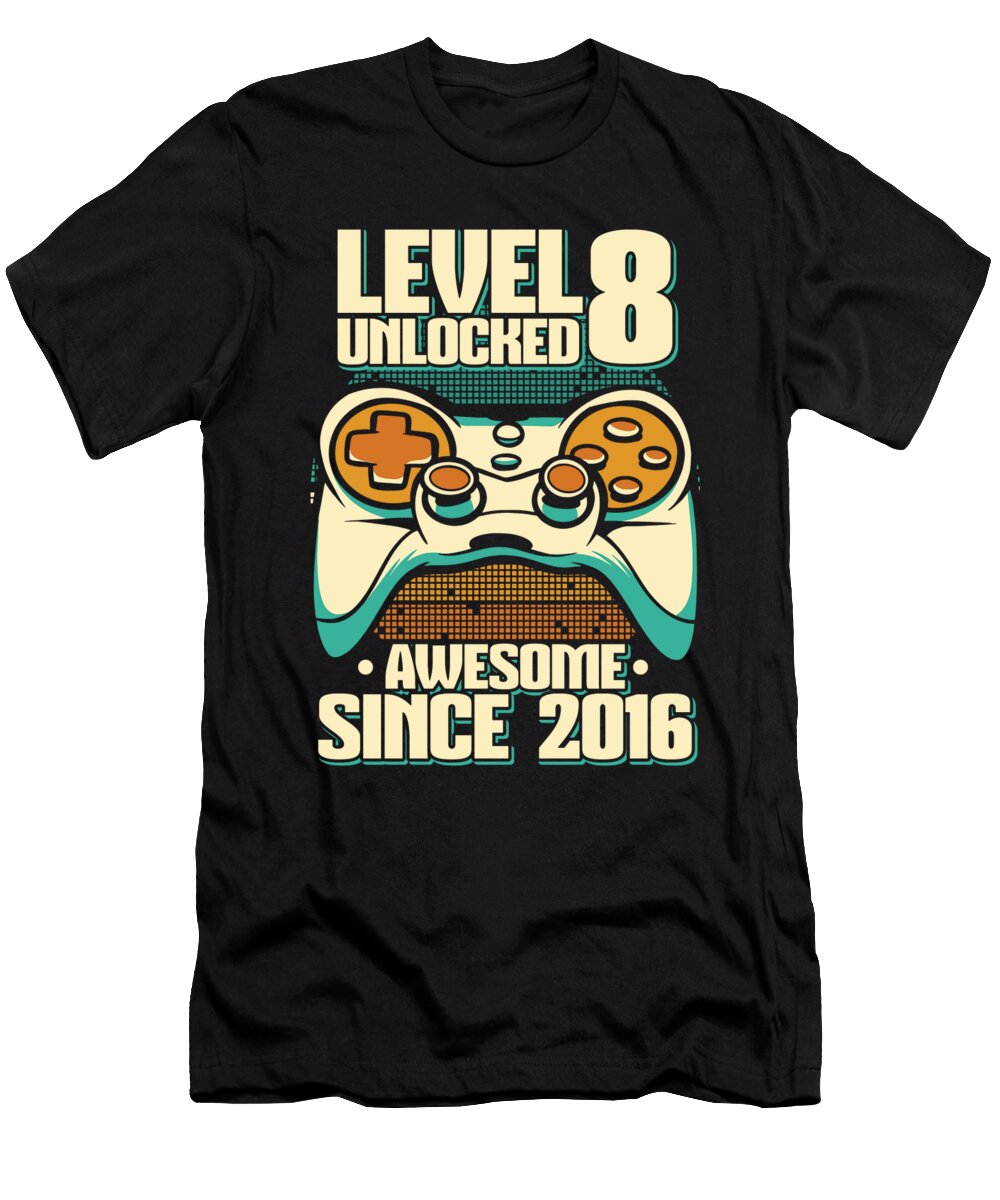 12 Gaming 8th Birthday Year Old Gamer Video Level 8 Unlocked Crazy Squirrel T-Shirt