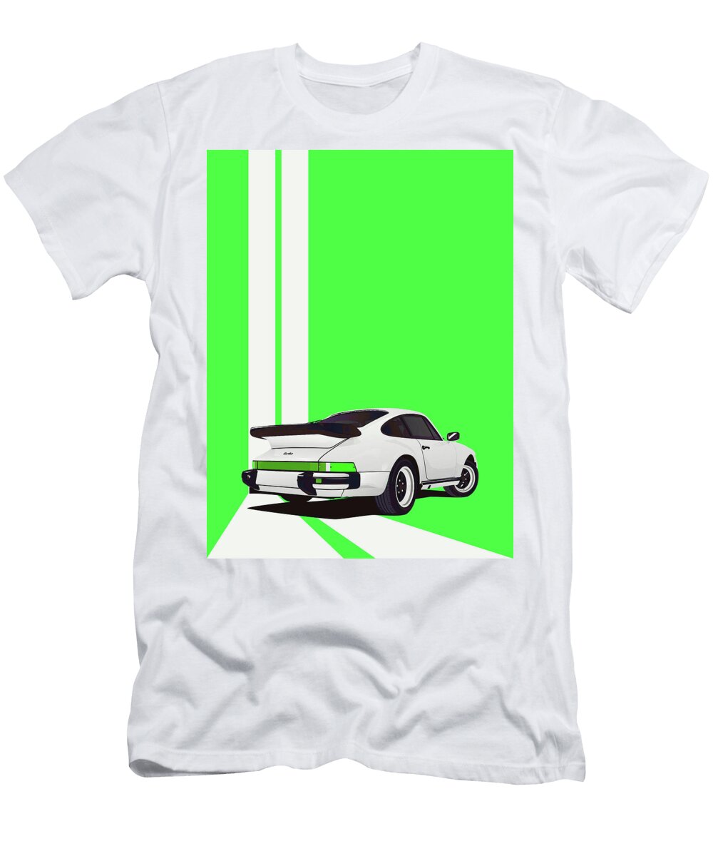 12 Porsche 911 930 Classic Poster Green Background Thespeedart T-Shirt