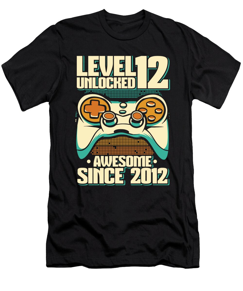 13 12 Year Old Gamer Gaming 12th Birthday Level 12 Unlocked Crazy Squirrel T-Shirt