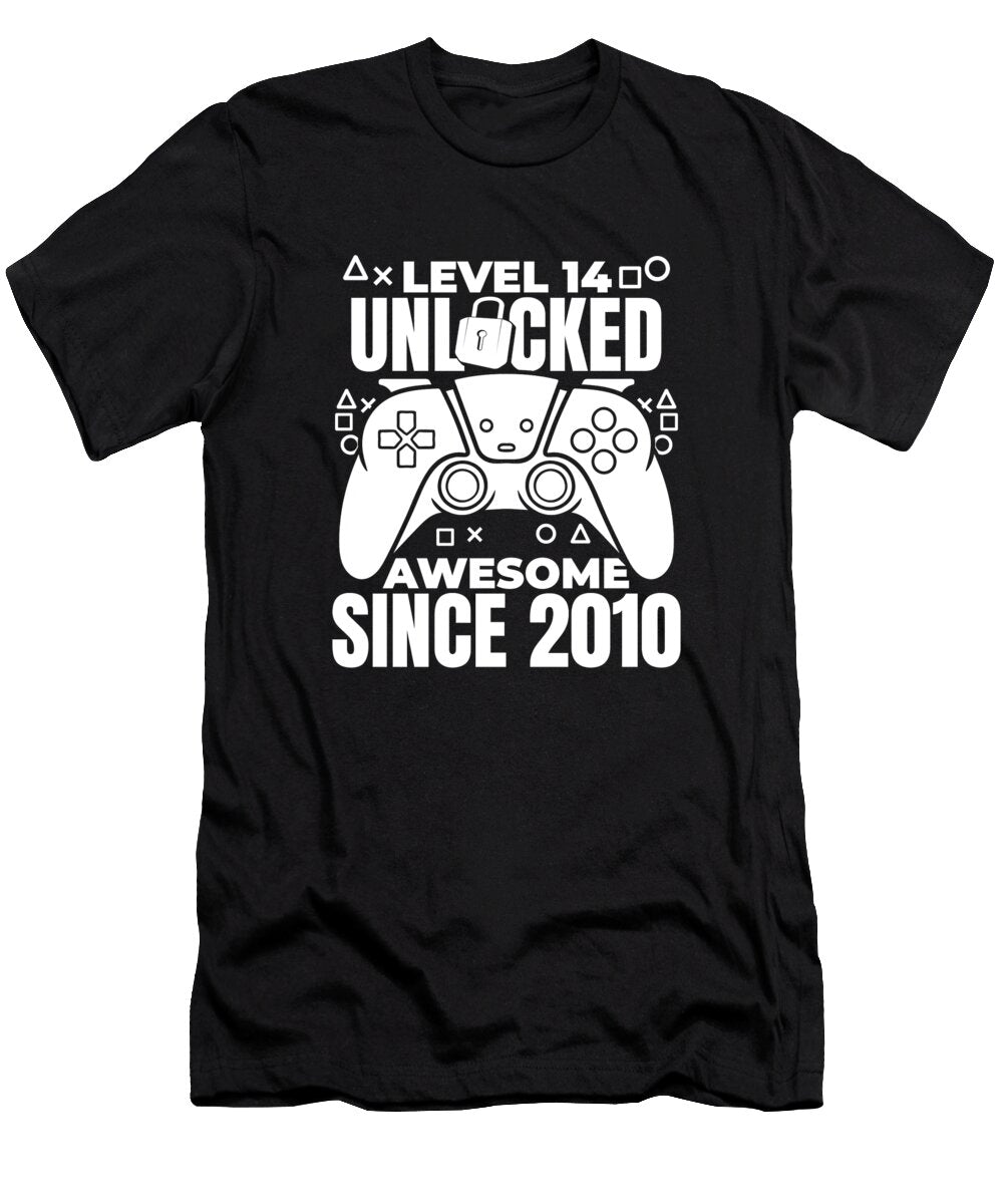 13 14 Year Old Gamer Gaming 14th Birthday Level 14 Unlocked Crazy Squirrel T-Shirt