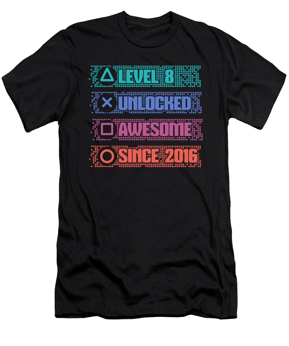 13 Gaming 8th Birthday Year Old Gamer Video Level 8 Unlocked Crazy Squirrel T-Shirt