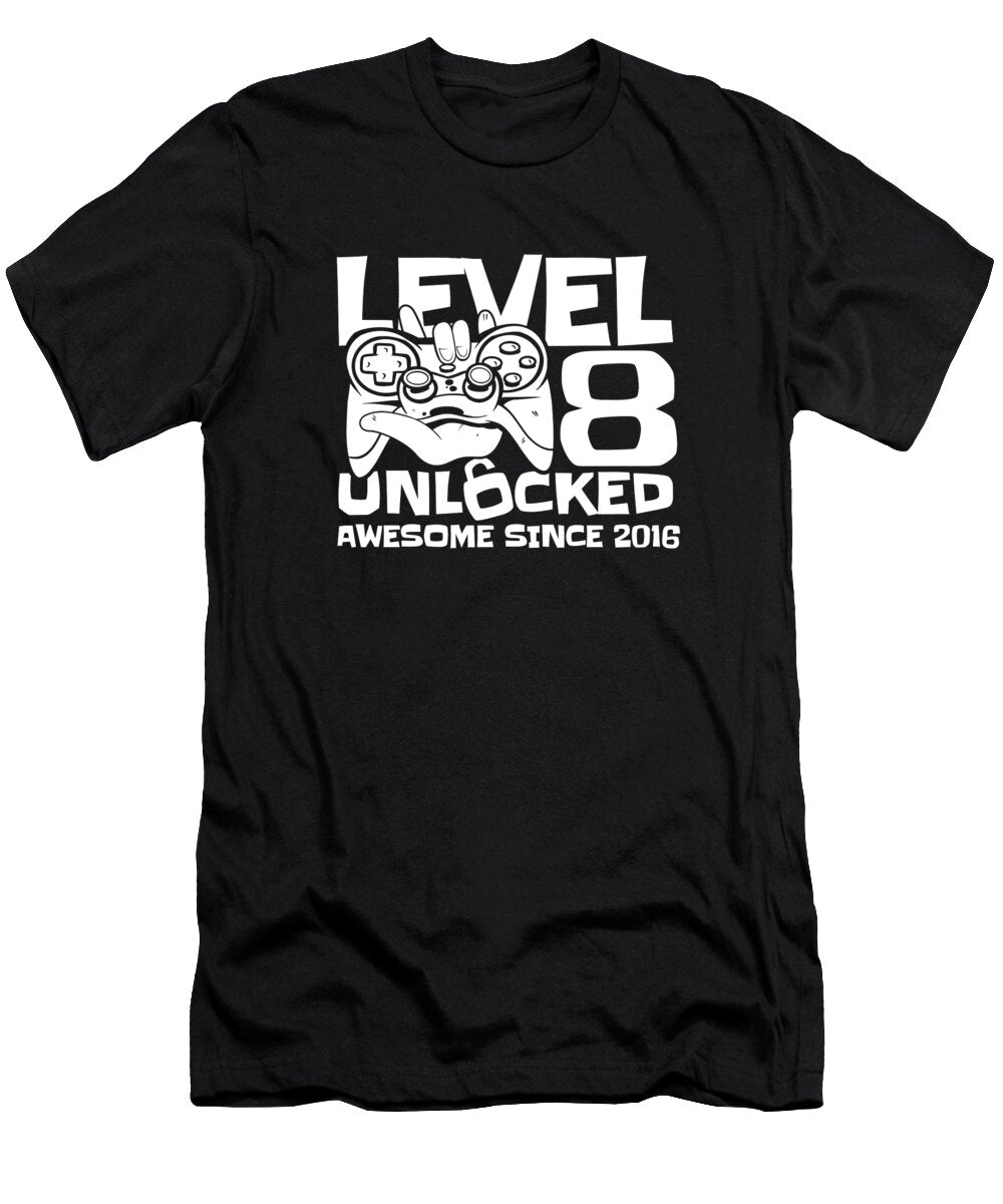 14 8 Year Old Gamer Gaming 8th Birthday Level 8 Unlocked Crazy Squirrel T-Shirt