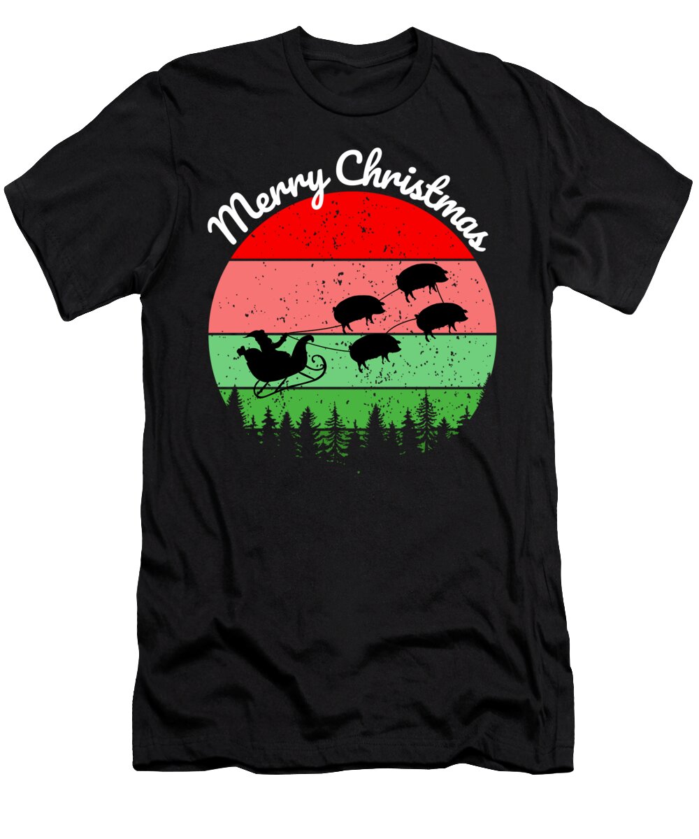 14 Santas Sleigh Pulled By a Team of Hogs Chomper Designs T-Shirt