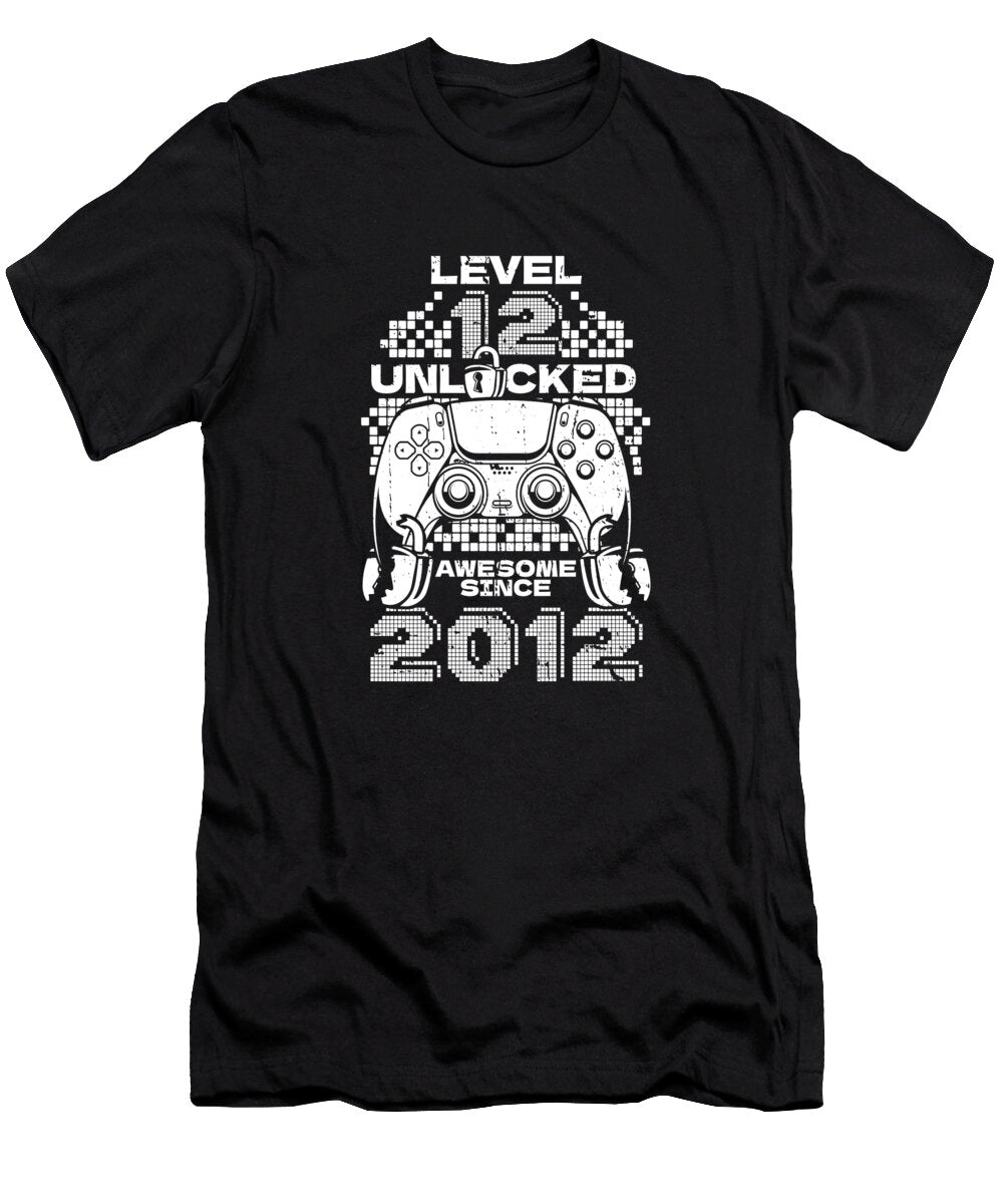 15 12 Year Old Gamer Gaming 12th Birthday Level 12 Unlocked Crazy Squirrel T-Shirt
