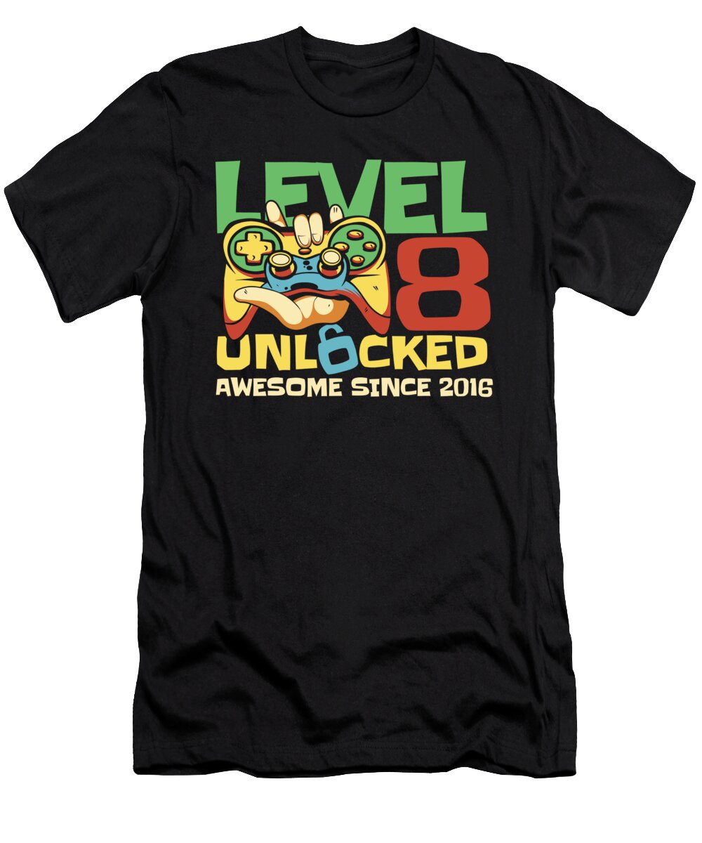 15 8 Year Old Gamer Gaming 8th Birthday Level 8 Unlocked Crazy Squirrel T-Shirt