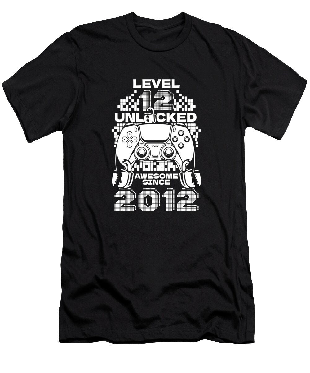 16 12 Year Old Gamer Gaming 12th Birthday Level 12 Unlocked Crazy Squirrel T-Shirt